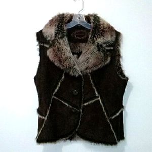 Marie Claire brown faux fur faux leather vest